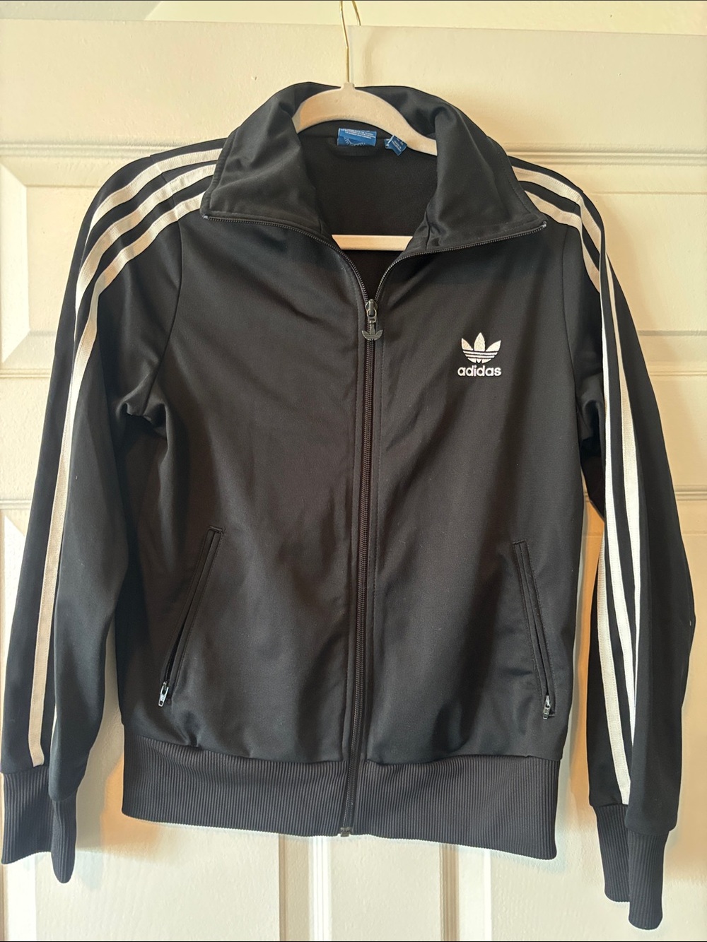 adidas Black Track Jacket with White Stripes